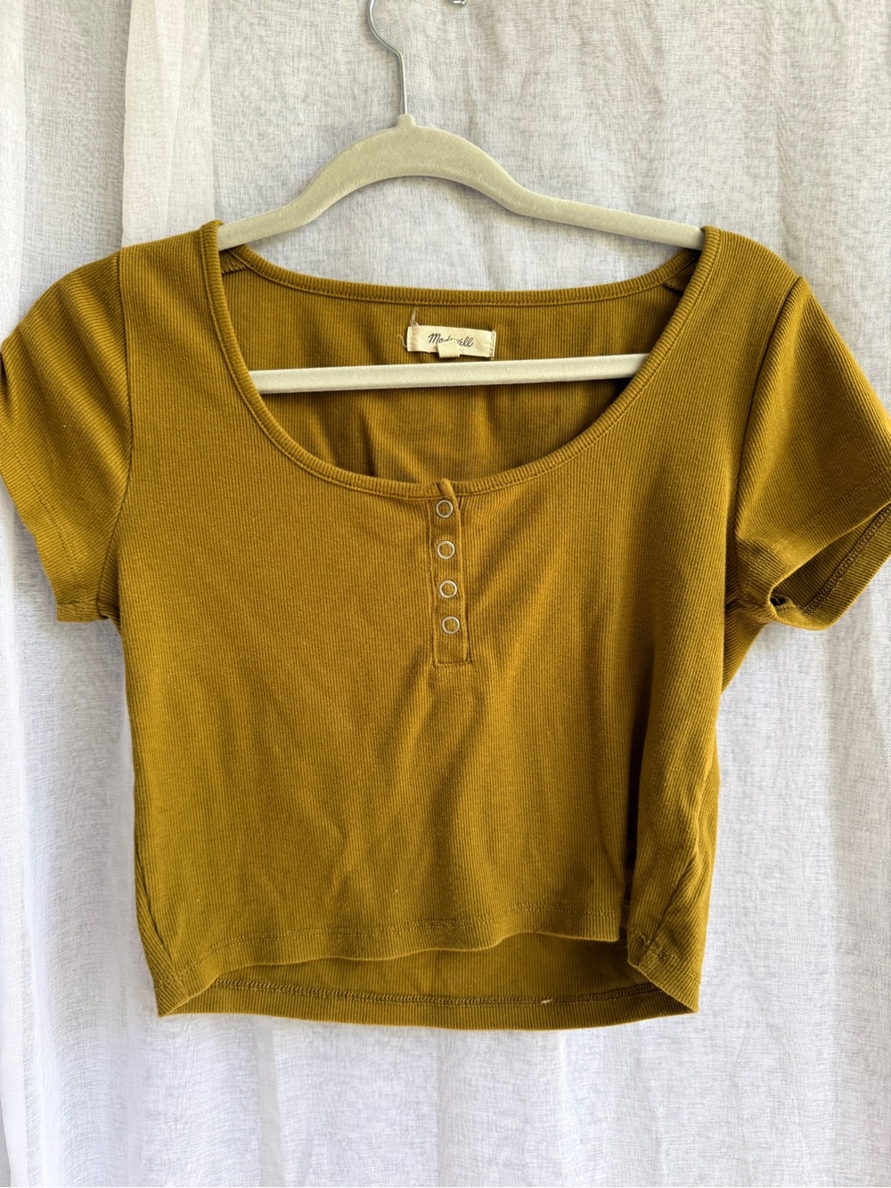 Madewell Mustard Ribbed Henley Crop Top*(0074)